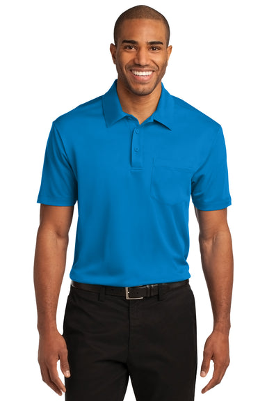 Port Authority K540P Mens Silk Touch Performance Moisture Wicking Short Sleeve Polo Shirt w/ Pocket Brilliant Blue Front