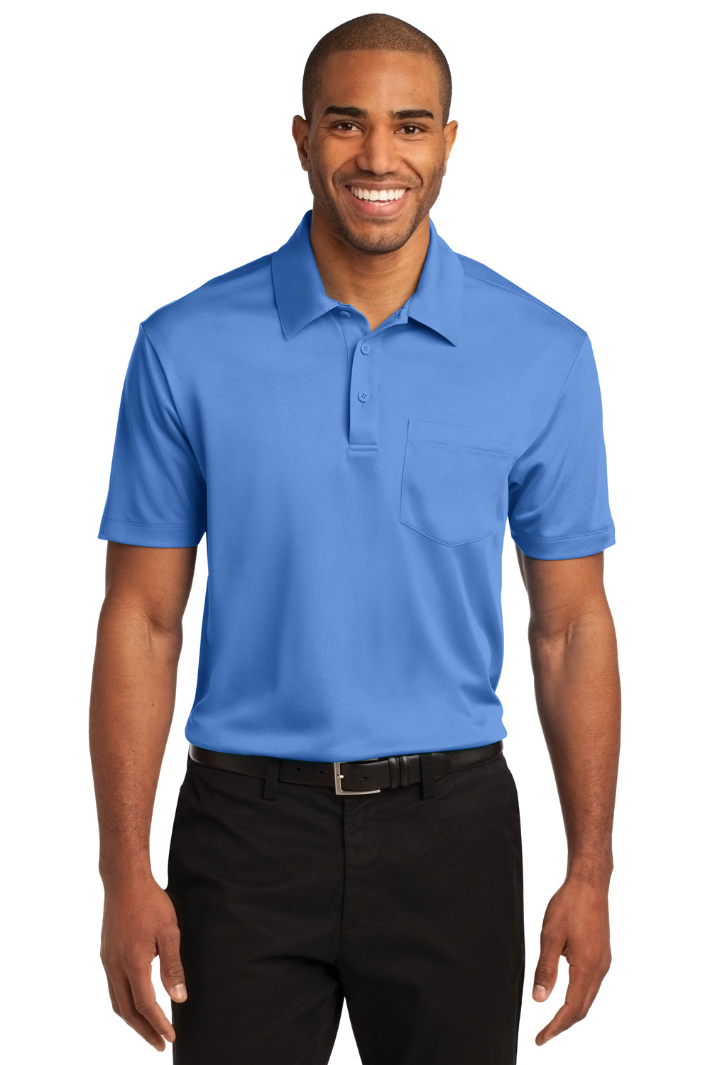 Port Authority K540P Mens Silk Touch Performance Moisture Wicking Short Sleeve Polo Shirt w/ Pocket Carolina Blue Front