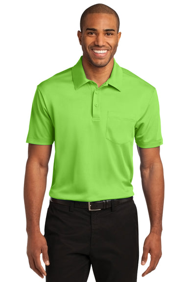 Port Authority K540P Mens Silk Touch Performance Moisture Wicking Short Sleeve Polo Shirt w/ Pocket Lime Green Front