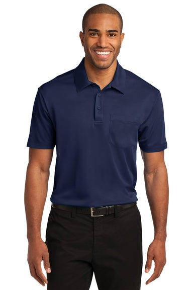 Port Authority K540P Mens Silk Touch Performance Moisture Wicking Short Sleeve Polo Shirt w/ Pocket Navy Blue Front