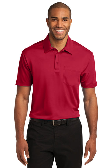 Port Authority K540P Mens Silk Touch Performance Moisture Wicking Short Sleeve Polo Shirt w/ Pocket Red Front