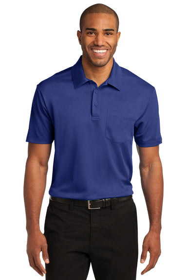 Port Authority K540P Mens Silk Touch Performance Moisture Wicking Short Sleeve Polo Shirt w/ Pocket Royal Blue Front