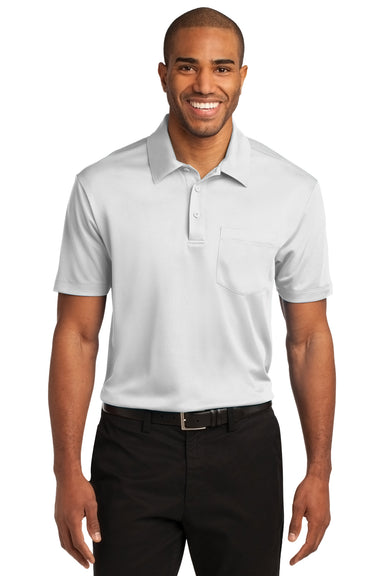 Port Authority K540P Mens Silk Touch Performance Moisture Wicking Short Sleeve Polo Shirt w/ Pocket White Front