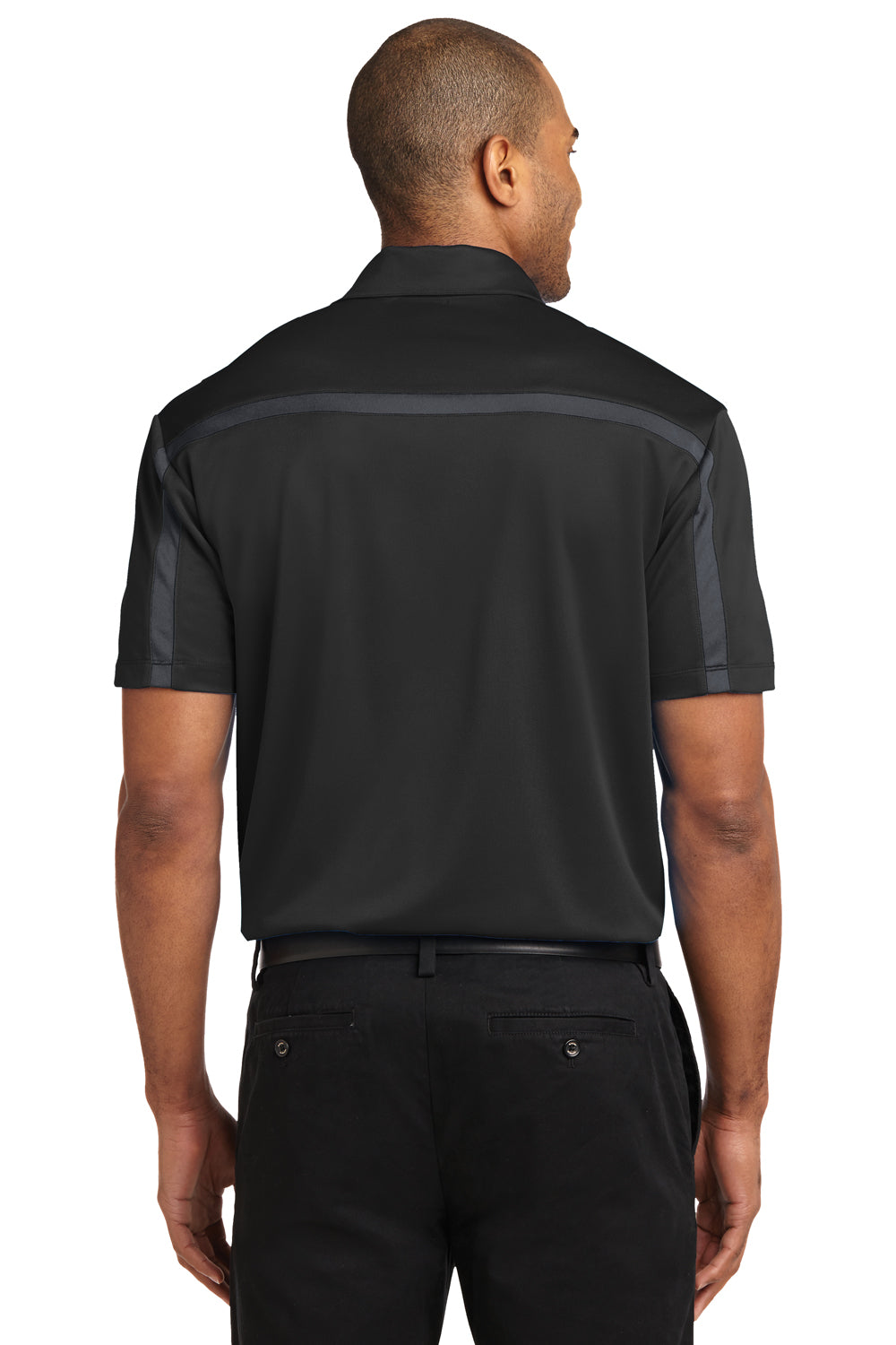 Port Authority K547 Mens Silk Touch Performance Moisture Wicking Short Sleeve Polo Shirt Black/Grey Back