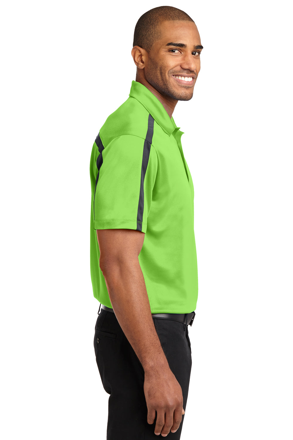 Port Authority K547 Mens Silk Touch Performance Moisture Wicking Short Sleeve Polo Shirt Lime Green/Grey Side