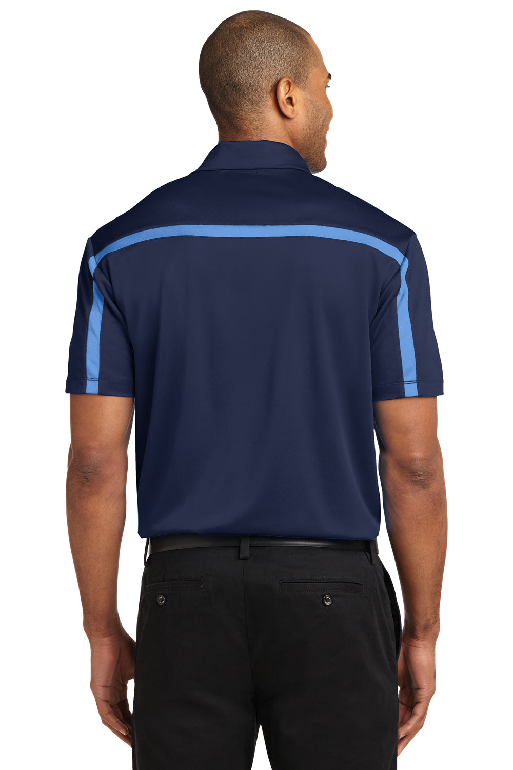 Port Authority K547 Mens Silk Touch Performance Moisture Wicking Short Sleeve Polo Shirt Navy Blue/Carolina Blue Back