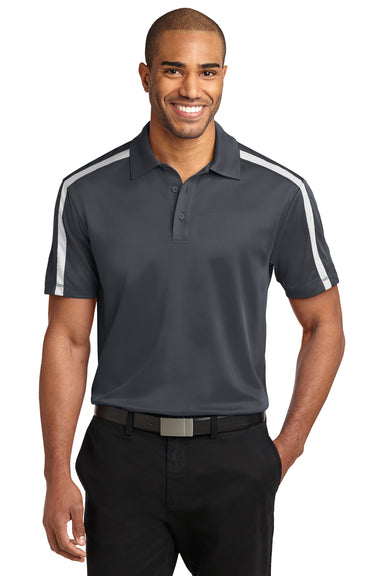 Port Authority K547 Mens Silk Touch Performance Moisture Wicking Short Sleeve Polo Shirt Steel Grey/White Front