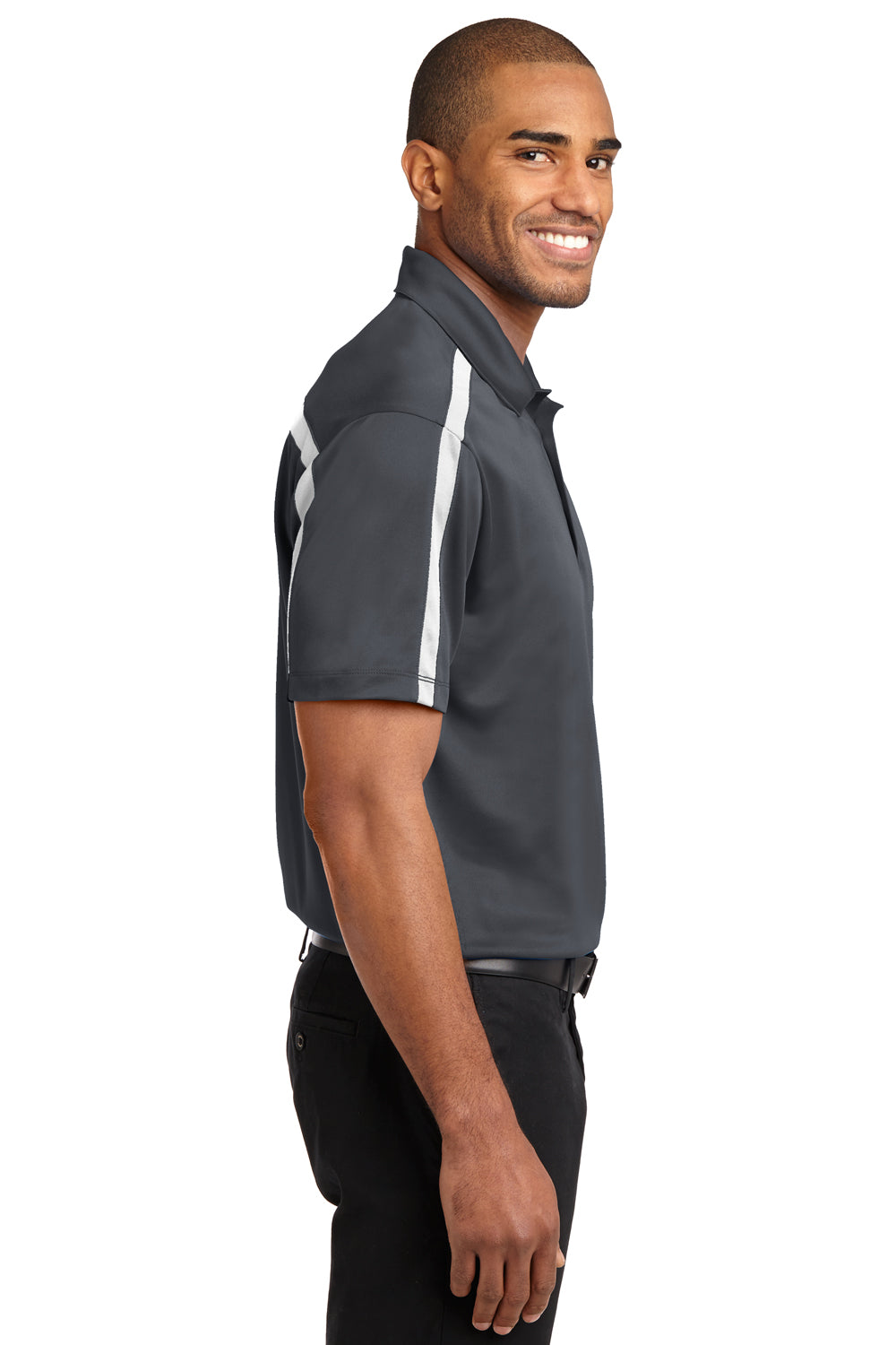 Port Authority K547 Mens Silk Touch Performance Moisture Wicking Short Sleeve Polo Shirt Steel Grey/White Side
