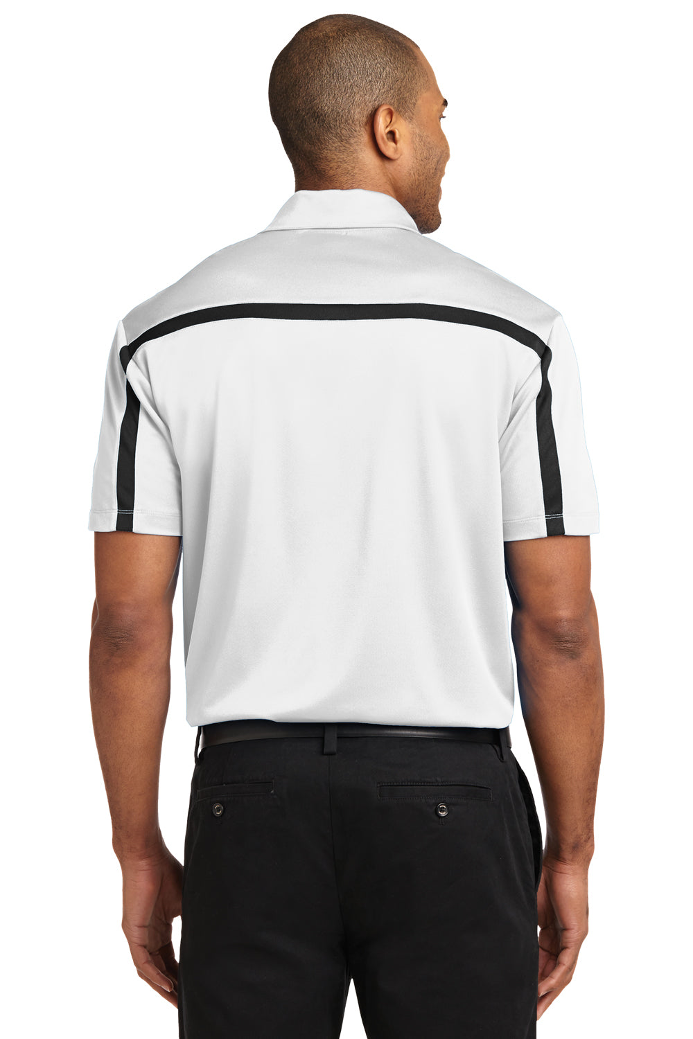 Port Authority K547 Mens Silk Touch Performance Moisture Wicking Short Sleeve Polo Shirt White/Black Back