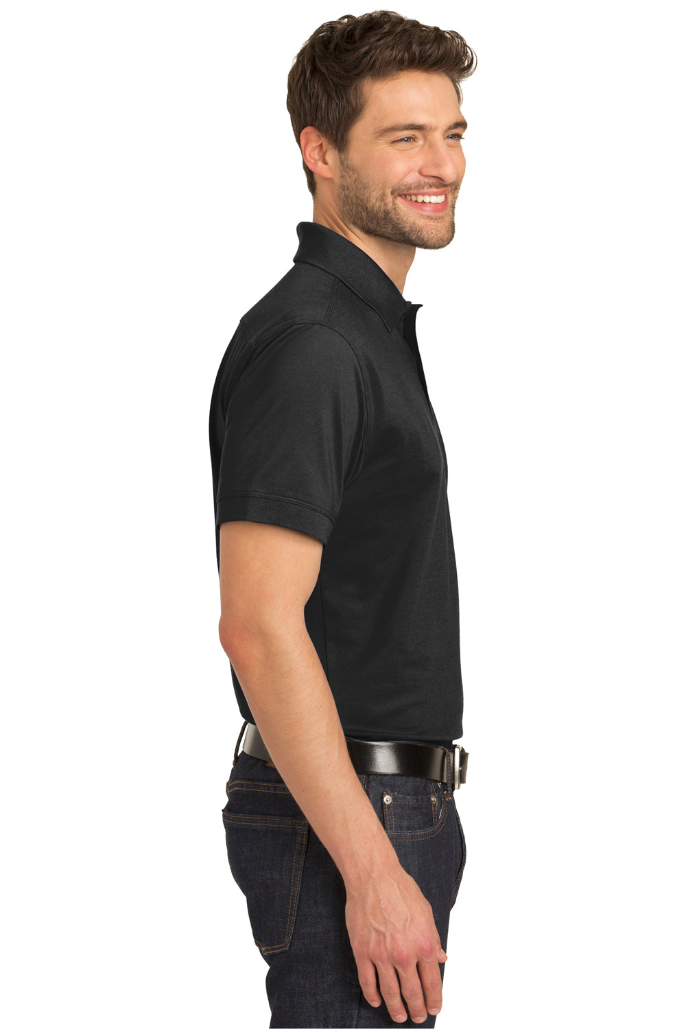 Port Authority K555 Mens Moisture Wicking Short Sleeve Polo Shirt Black Side