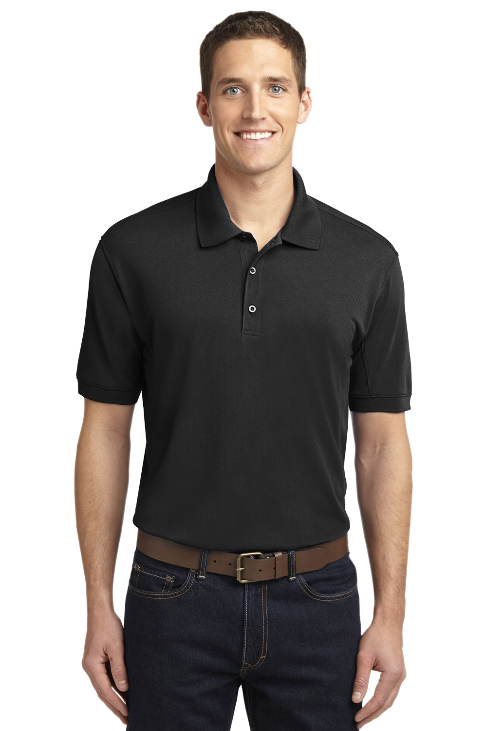 Port Authority K567 Mens 5-1 Performance Moisture Wicking Short Sleeve Polo Shirt Black Front
