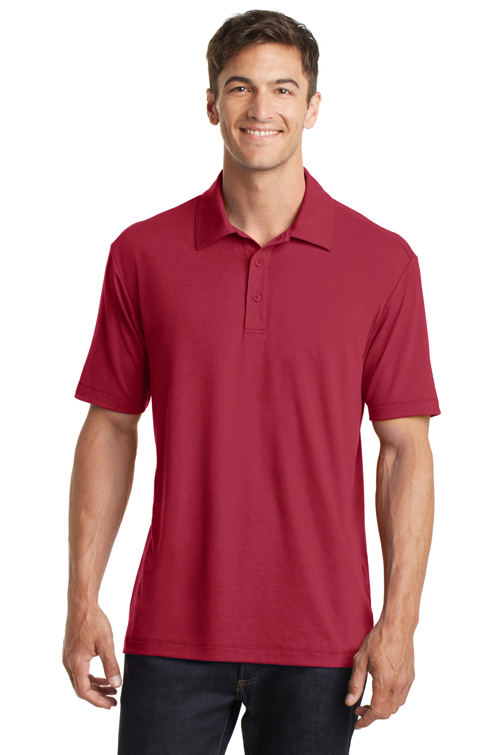Port Authority K568 Mens Cotton Touch Performance Moisture Wicking Short Sleeve Polo Shirt Red Front