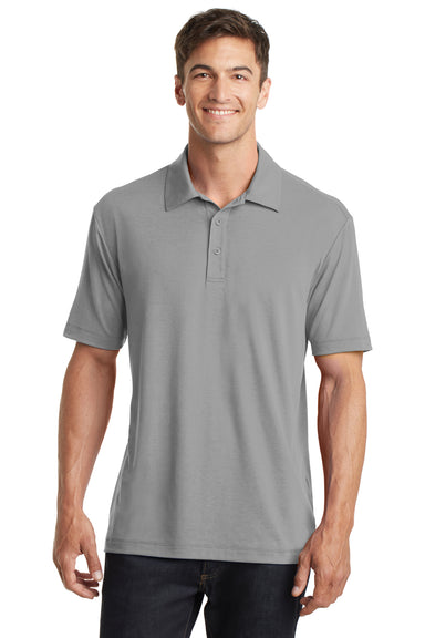 Port Authority K568 Mens Cotton Touch Performance Moisture Wicking Short Sleeve Polo Shirt Grey Front