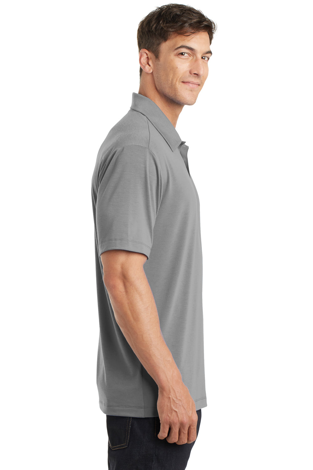 Port Authority K568 Mens Cotton Touch Performance Moisture Wicking Short Sleeve Polo Shirt Grey Side
