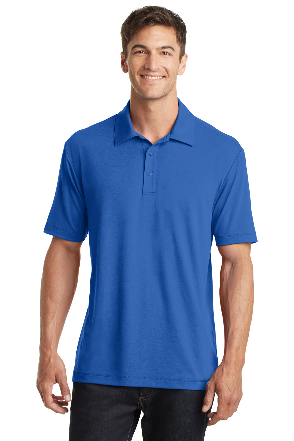 Port Authority K568 Mens Cotton Touch Performance Moisture Wicking Short Sleeve Polo Shirt Strong Blue Front