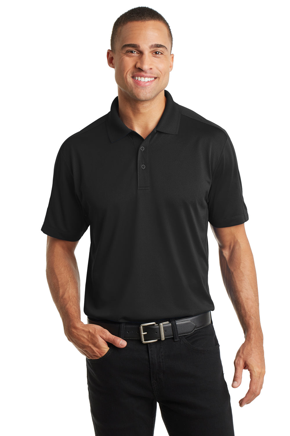 Port Authority K569 Mens Moisture Wicking Short Sleeve Polo Shirt Black Front