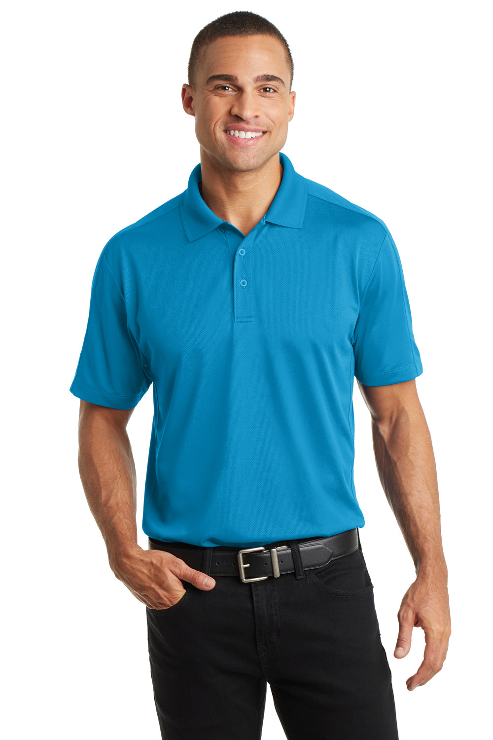 Port Authority K569 Mens Moisture Wicking Short Sleeve Polo Shirt Blue Wake Front