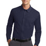 Port Authority Mens Dimension Moisture Wicking Long Sleeve Button Down Shirt w/ Pocket - Dark Navy Blue