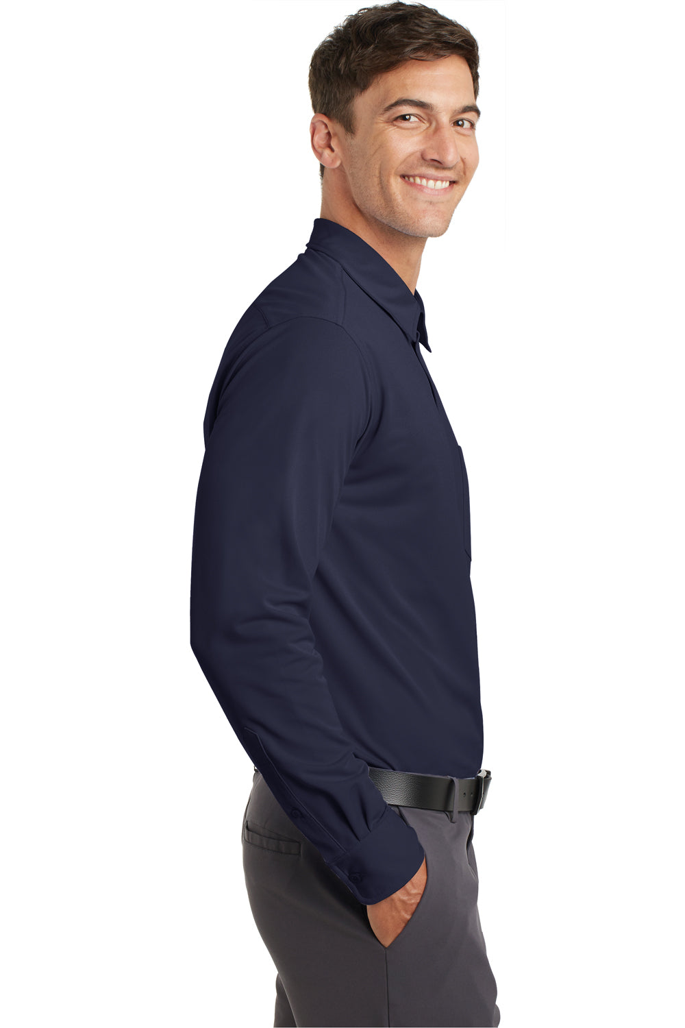 Port Authority K570 Mens Dimension Moisture Wicking Long Sleeve Button Down Shirt w/ Pocket Navy Blue Side