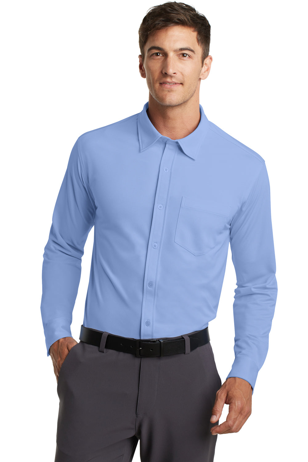 Port Authority K570 Mens Dimension Moisture Wicking Long Sleeve Button Down Shirt w/ Pocket Dress Shirt Blue Front