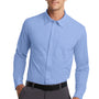 Port Authority Mens Dimension Moisture Wicking Long Sleeve Button Down Shirt w/ Pocket - Dress Shirt Blue - Closeout