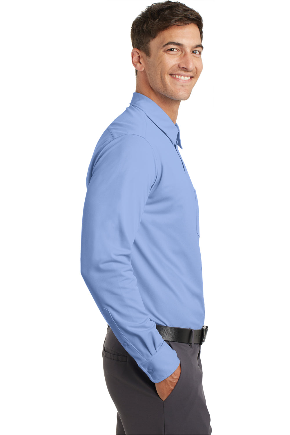 Port Authority K570 Mens Dimension Moisture Wicking Long Sleeve Button Down Shirt w/ Pocket Dress Shirt Blue Side