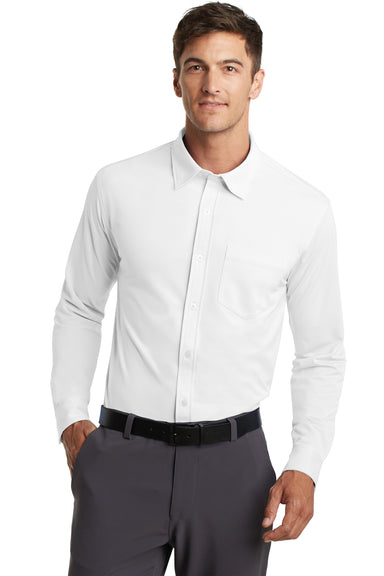 Port Authority K570 Mens Dimension Moisture Wicking Long Sleeve Button Down Shirt w/ Pocket White Front