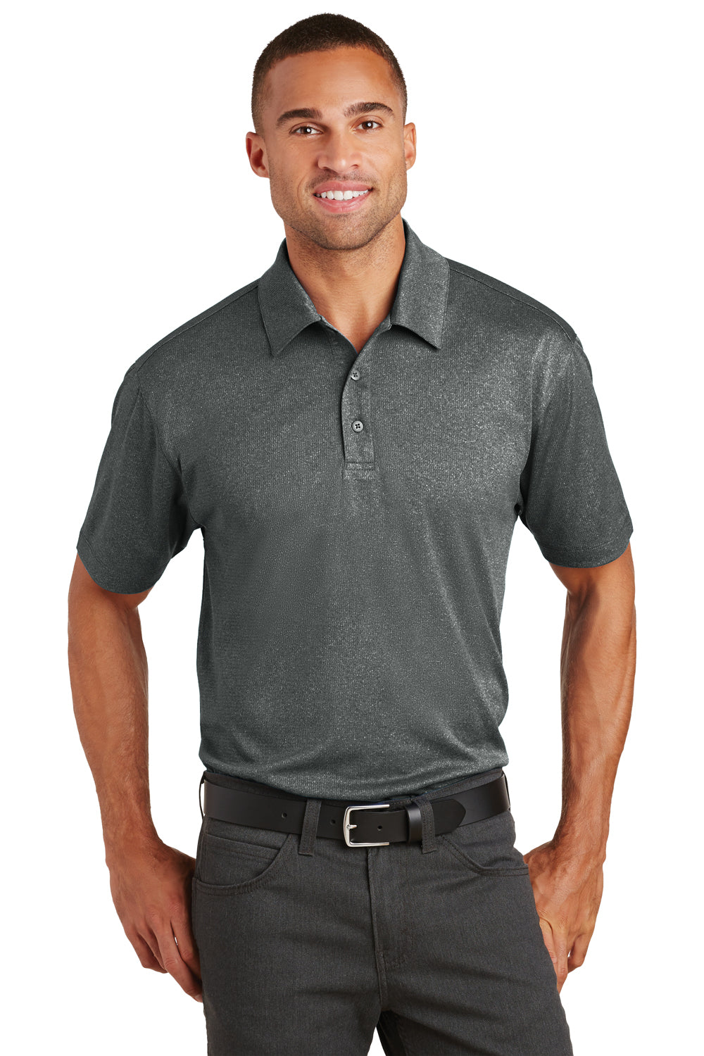 Port Authority K576 Mens Trace Moisture Wicking Short Sleeve Polo Shirt Heather Charcoal Grey Front