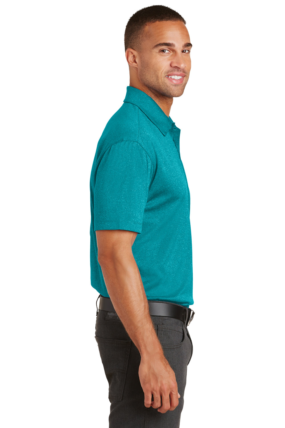 Port Authority K576 Mens Trace Moisture Wicking Short Sleeve Polo Shirt Heather Tropic Blue Side