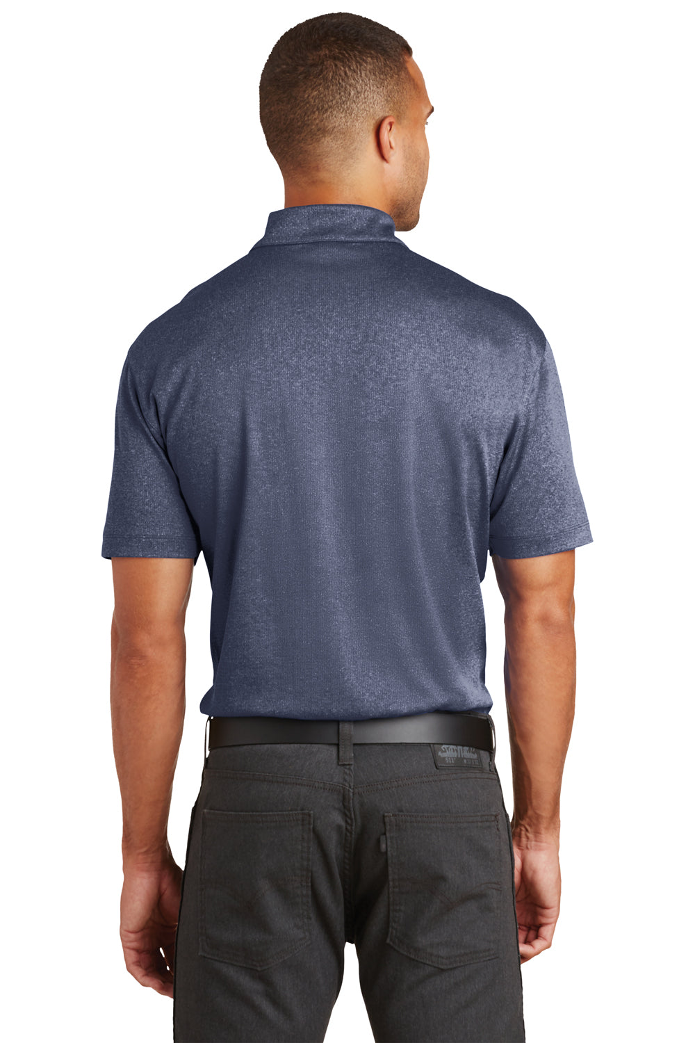 Port Authority K576 Mens Trace Moisture Wicking Short Sleeve Polo Shirt Heather Navy Blue Back