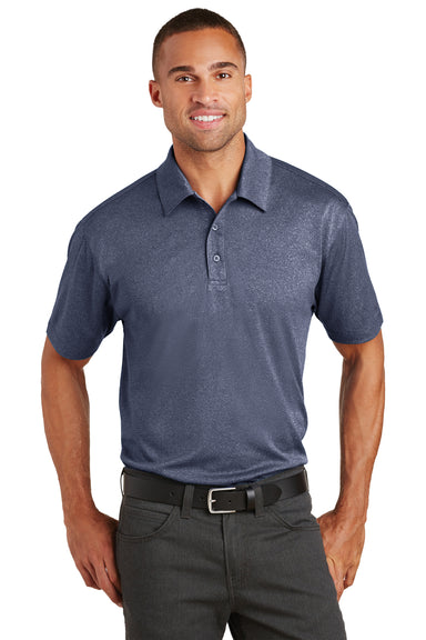Port Authority K576 Mens Trace Moisture Wicking Short Sleeve Polo Shirt Heather Navy Blue Front