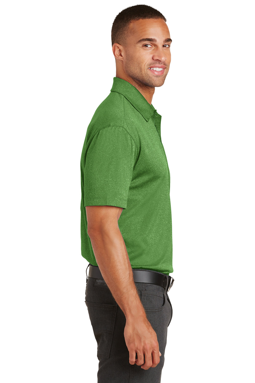Port Authority K576 Mens Trace Moisture Wicking Short Sleeve Polo Shirt Heather Vine Green Side