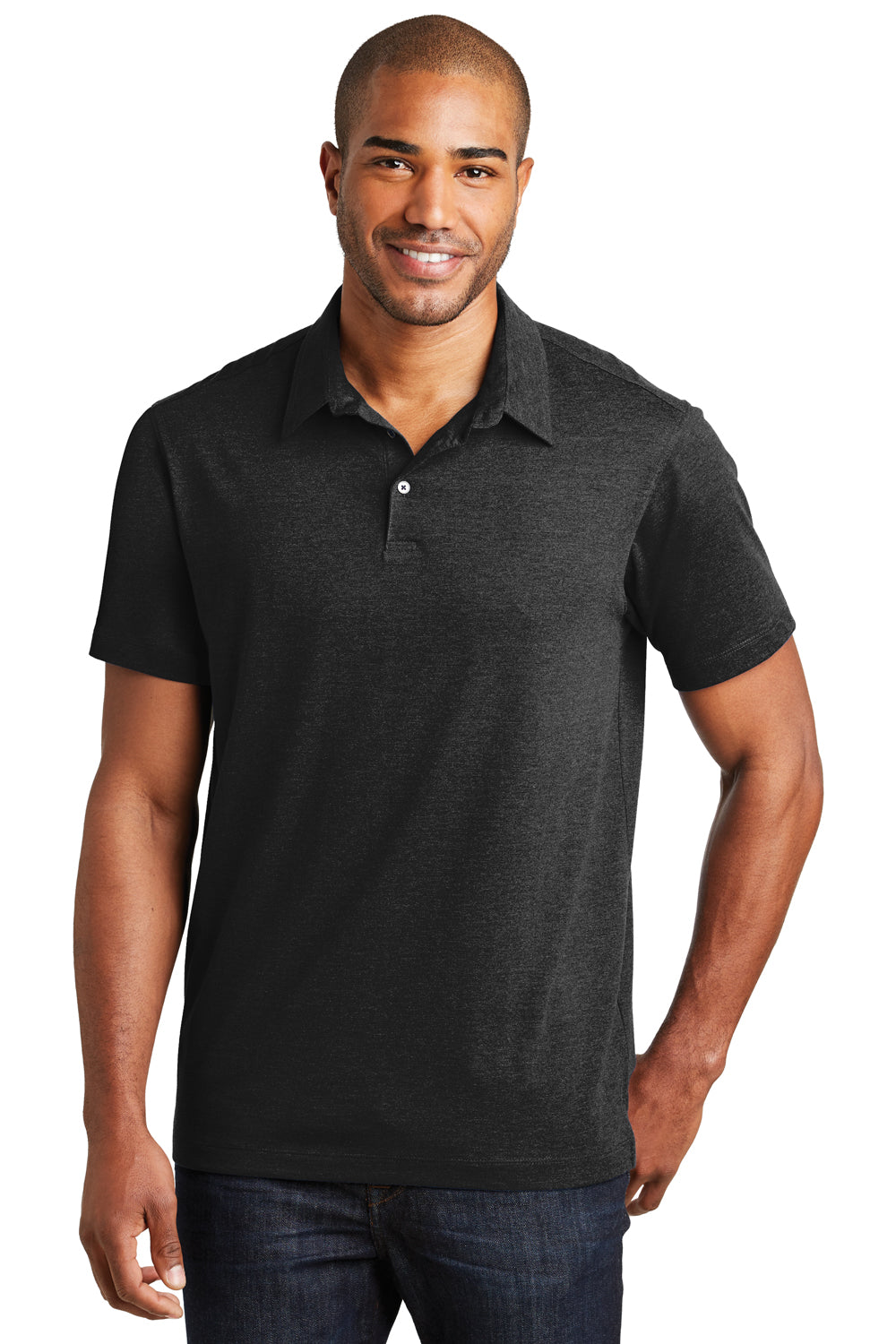 Port Authority K577 Mens Meridian Short Sleeve Polo Shirt Black Front