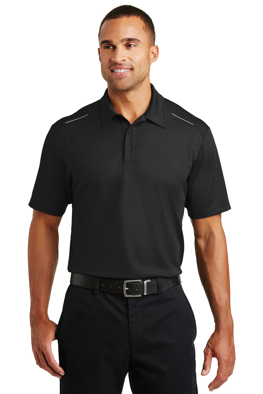 Port Authority K580 Mens Moisture Wicking Short Sleeve Polo Shirt Black Front
