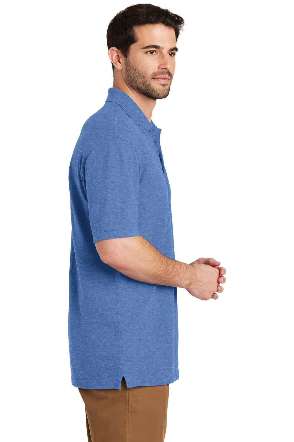 Port Authority K8000 Mens Wrinkle Resistant Short Sleeve Polo Shirt Heather Blue Side