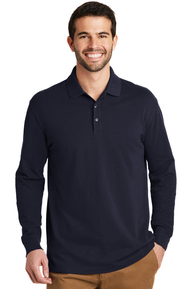 Port Authority K8000LS Mens Wrinkle Resistant Long Sleeve Polo Shirt Navy Blue Front