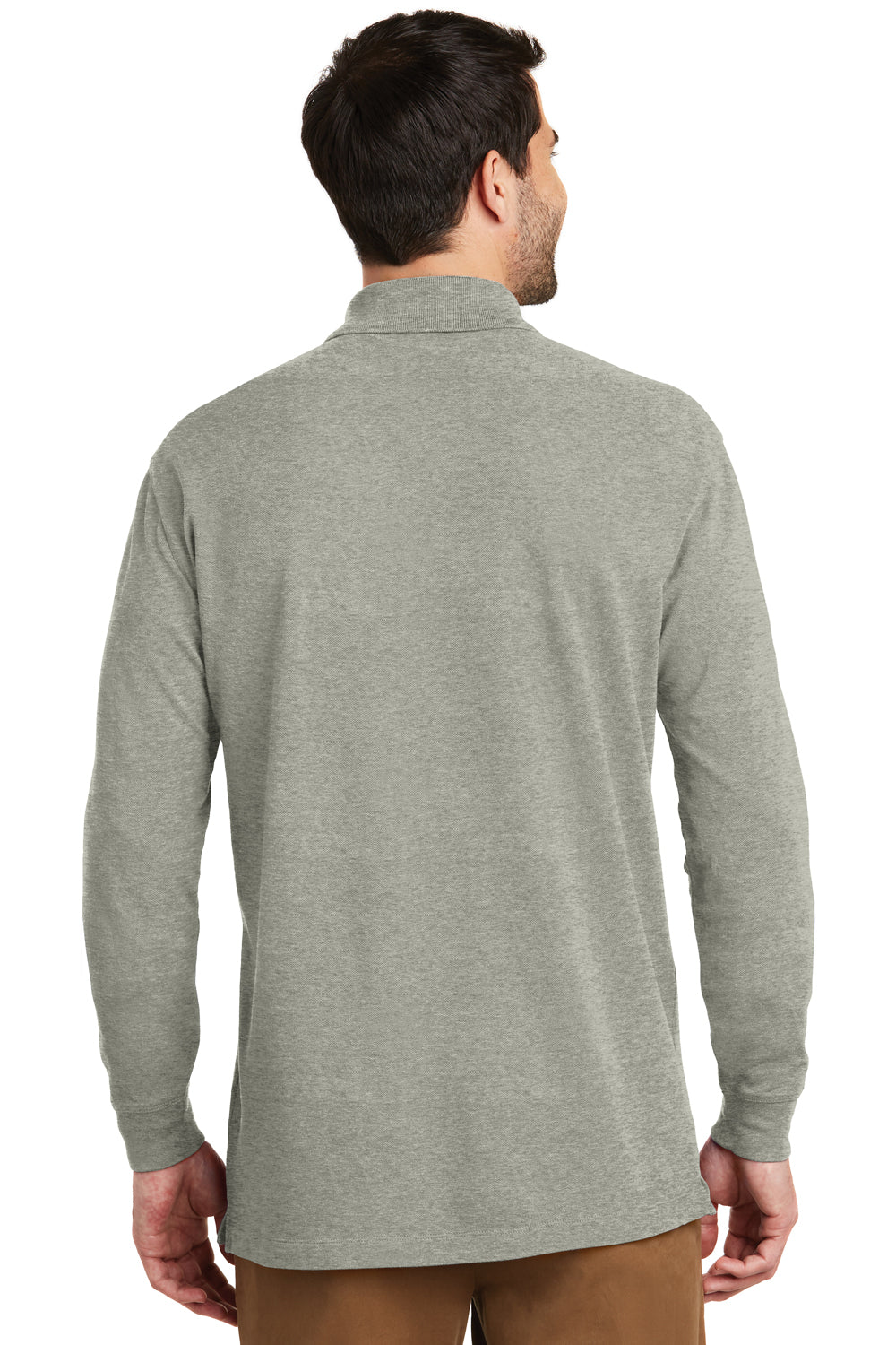 Port Authority K8000LS Mens Wrinkle Resistant Long Sleeve Polo Shirt Heather Oxford Grey Back