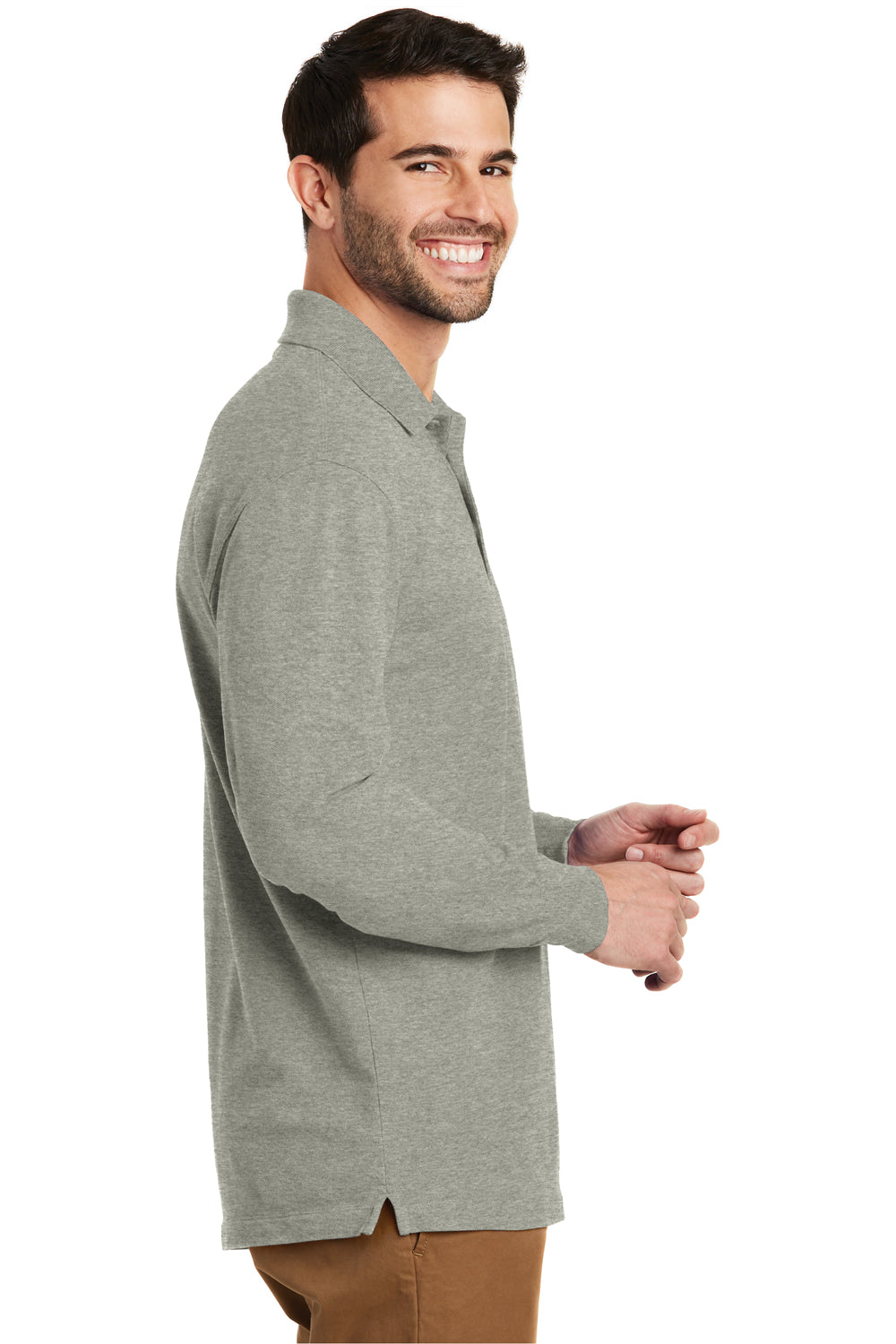 Port Authority K8000LS Mens Wrinkle Resistant Long Sleeve Polo Shirt Heather Oxford Grey Side