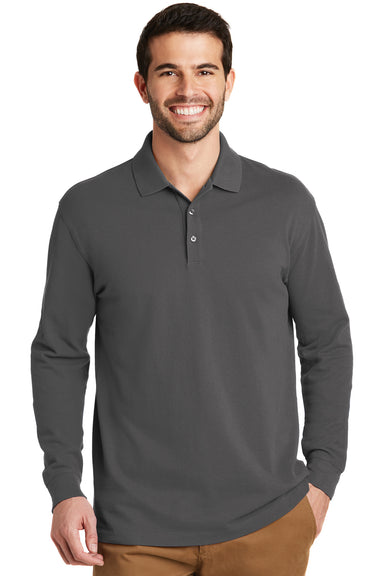Port Authority K8000LS Mens Wrinkle Resistant Long Sleeve Polo Shirt Sterling Grey Front