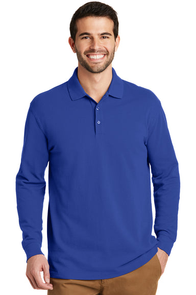 Port Authority K8000LS Mens Wrinkle Resistant Long Sleeve Polo Shirt Royal Blue Front