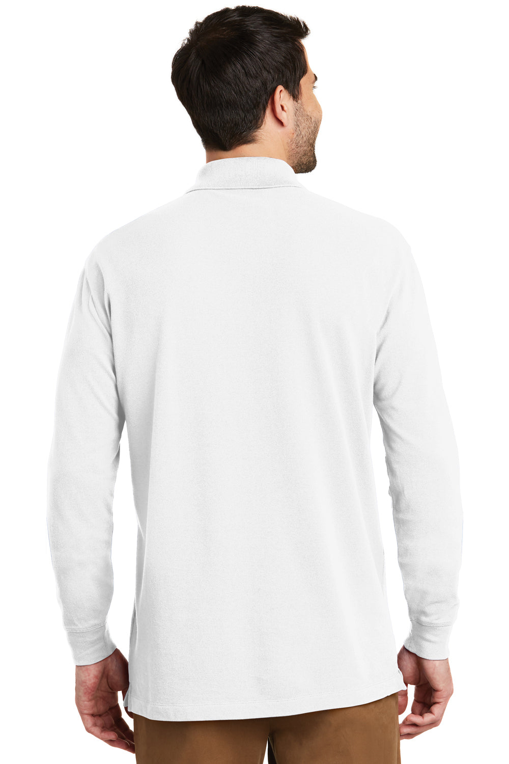Port Authority K8000LS Mens Wrinkle Resistant Long Sleeve Polo Shirt White Back