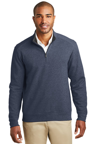 Port Authority K807 Mens 1/4 Zip Long Sleeve Sweater Heather Blue Front