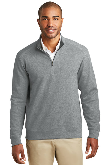 Port Authority K807 Mens 1/4 Zip Long Sleeve Sweater Heather Medium Grey Front
