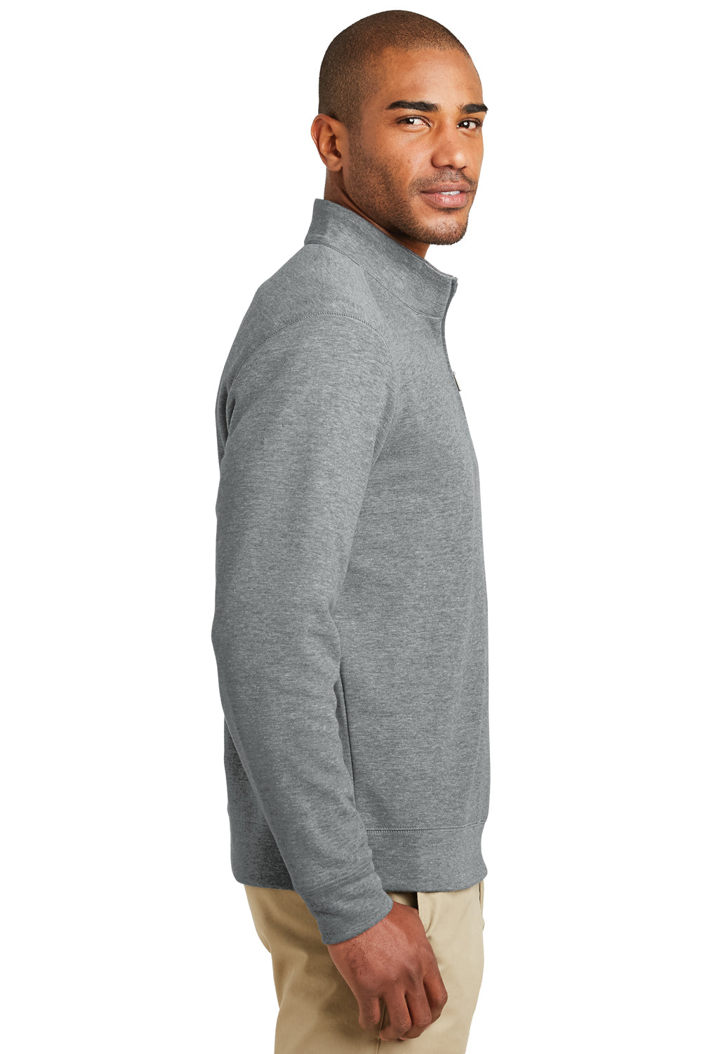 Port Authority K807 Mens 1/4 Zip Long Sleeve Sweater Heather Medium Grey Side