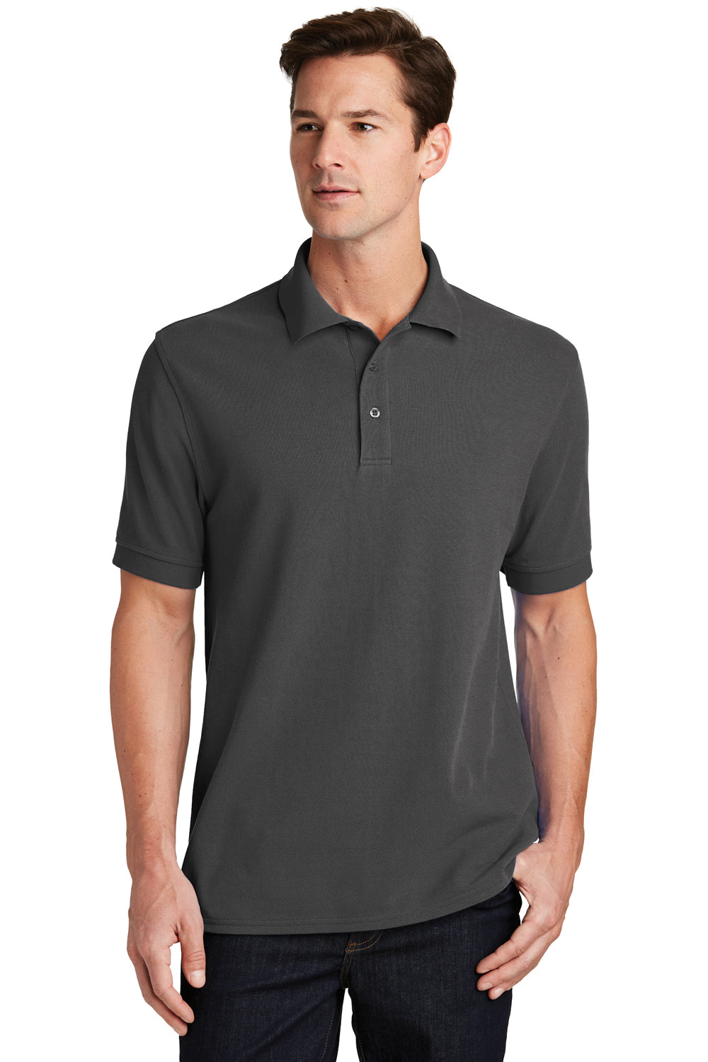 Port & Company KP1500 Mens Stain Resistant Short Sleeve Polo Shirt Charcoal Grey Front