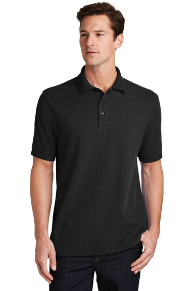 Port & Company KP1500 Mens Stain Resistant Short Sleeve Polo Shirt Black Front