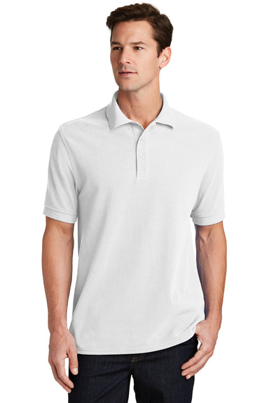 Port & Company KP1500 Mens Stain Resistant Short Sleeve Polo Shirt White Front