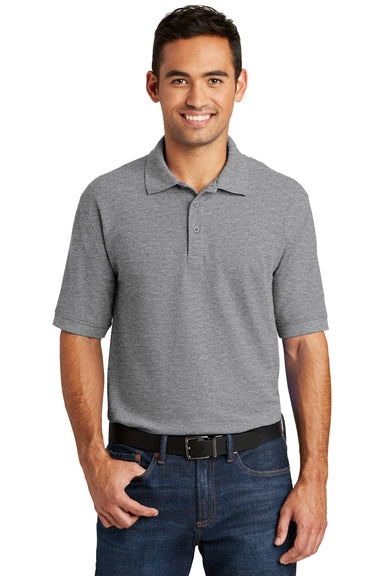 Port & Company KP155 Mens Core Stain Resistant Short Sleeve Polo Shirt Heather Grey Front