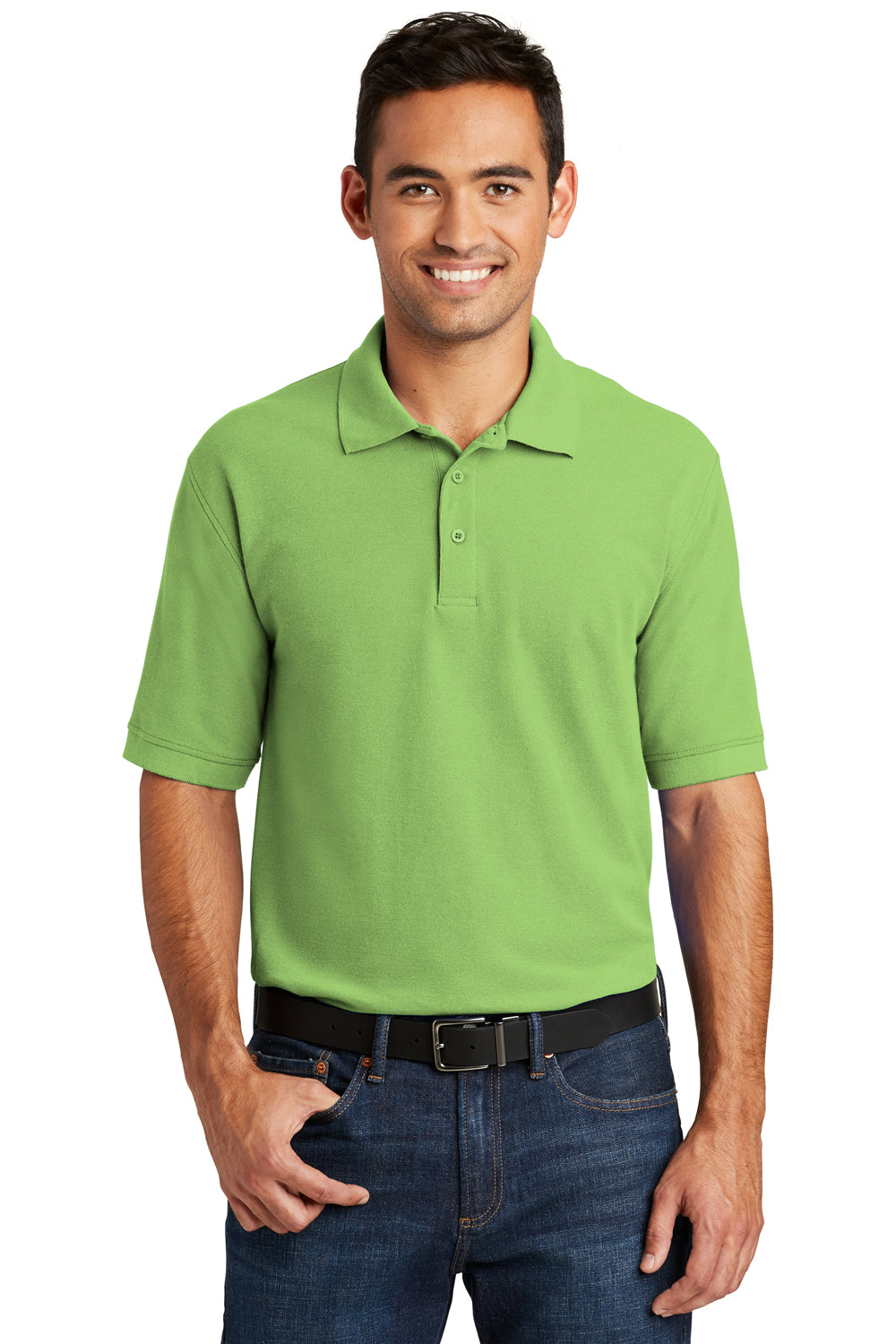 Port & Company KP155 Mens Core Stain Resistant Short Sleeve Polo Shirt Lime Green Front