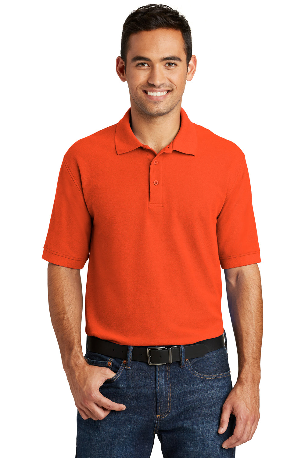 Port & Company KP155 Mens Core Stain Resistant Short Sleeve Polo Shirt Orange Front